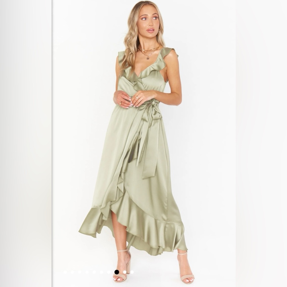 Show Me Your Mumu Samantha Ruffle Wrap Dress Moss Green NWOT